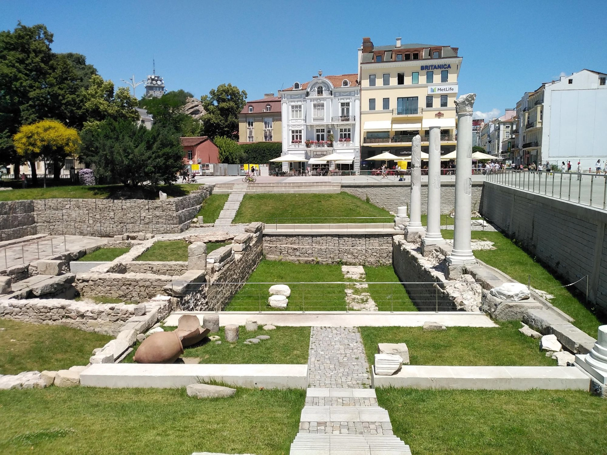 Roman ruins along the main shopping street in Plovdiv, Bulgaria