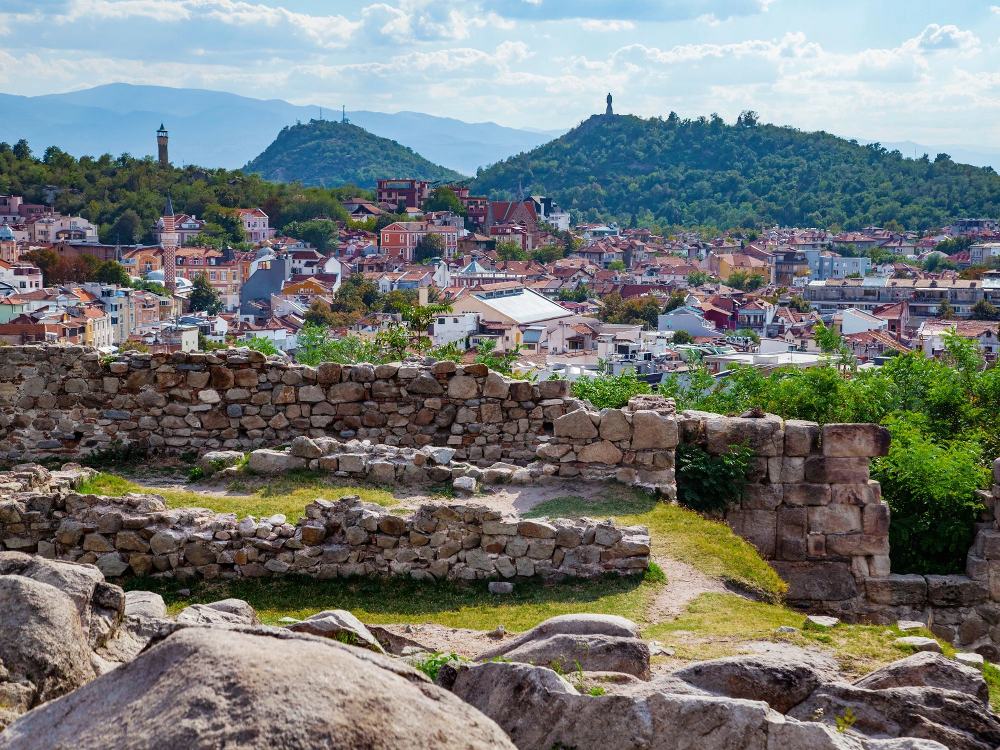 Nebet Tepe, Plovdiv – Ancient stone ruins of Nebet Tepe overlooking the city of Plovdiv, Bulgaria.