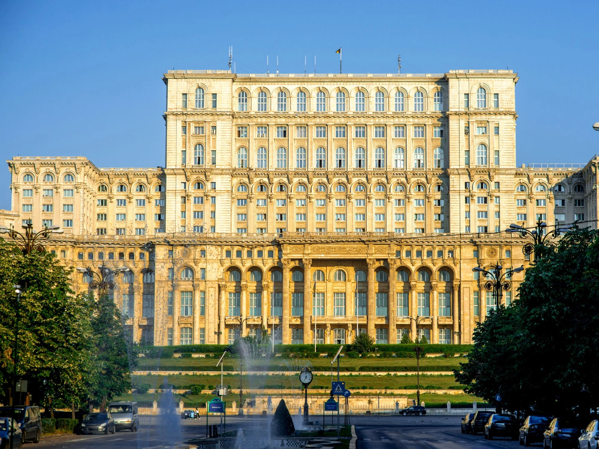 Palace of the Parliament in Bucharest, Romania at sunrise