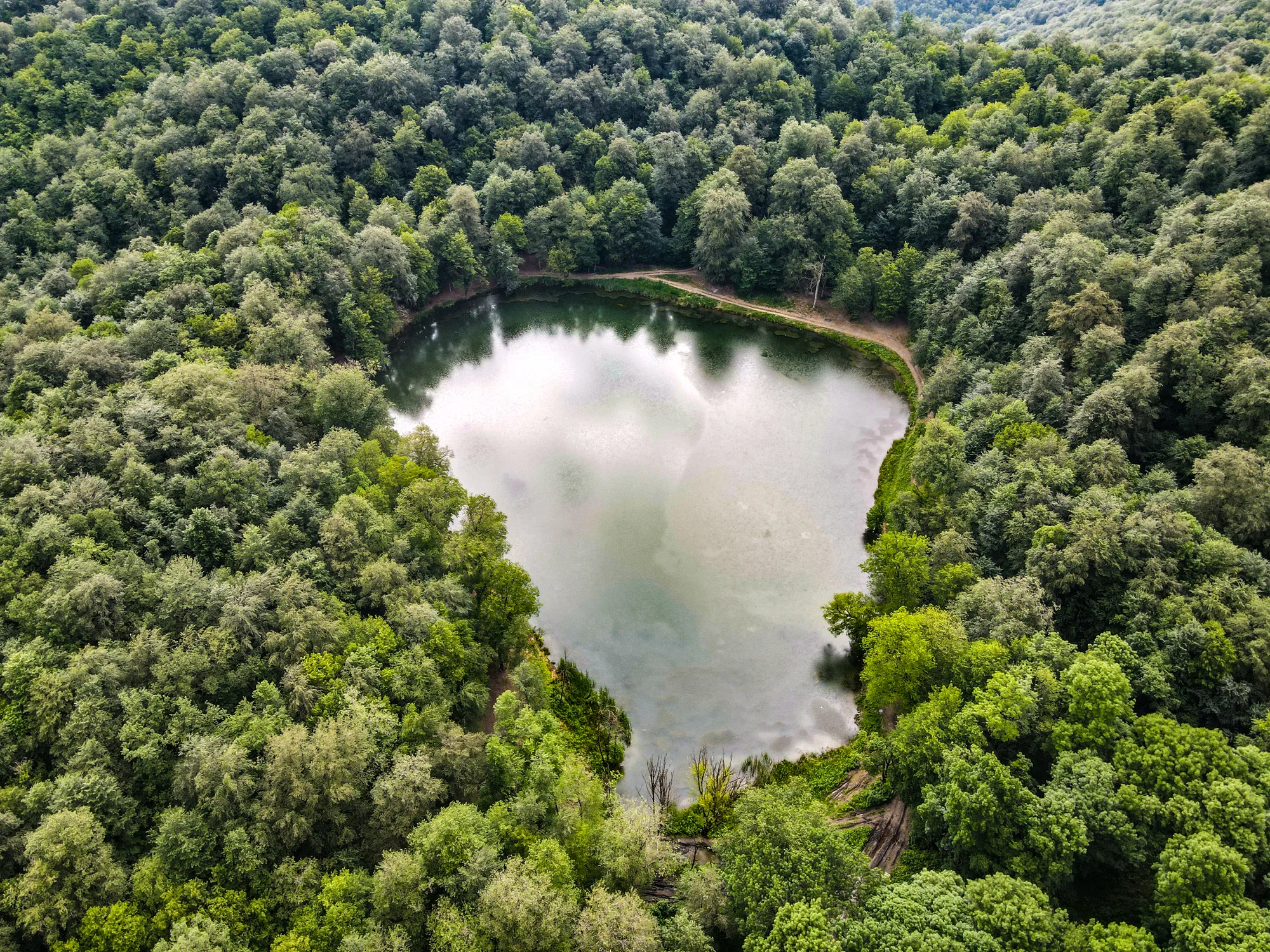 Gosh Lake – Aerial view of Gosh Lake in Armenia, surrounded by lush green forest in the Tavush region.
