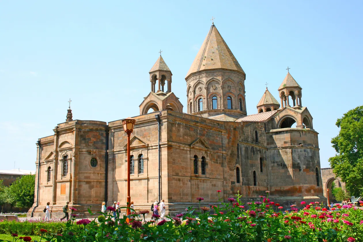 Etchmiadzin Cathedral, the first Christian cathedral in the world, located in Armenia with stunning stone architecture.