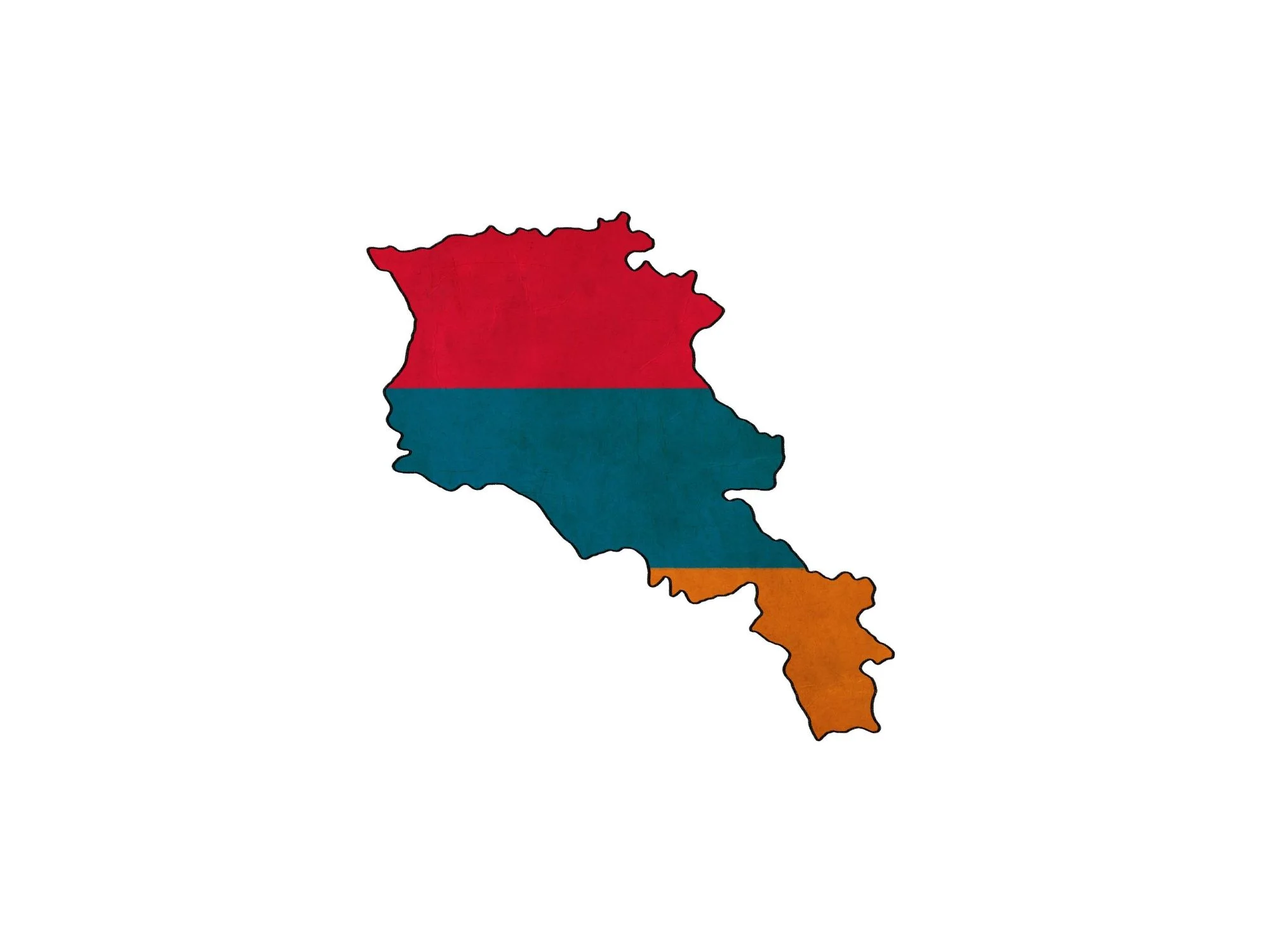 Map of Armenia filled with its flag colors: red, blue, and orange.
