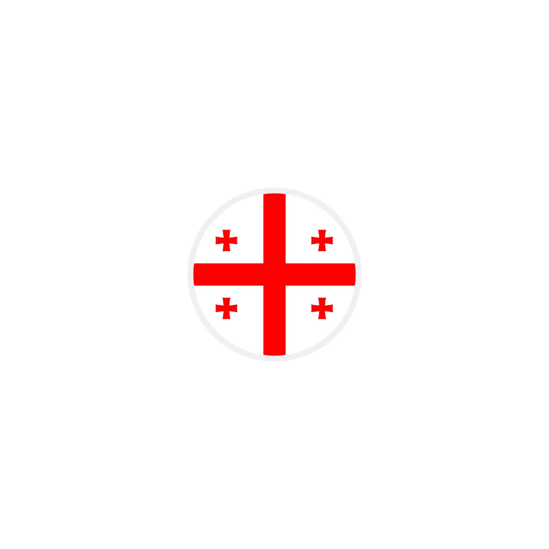 Round icon of Georgia flag with five red crosses on white background.