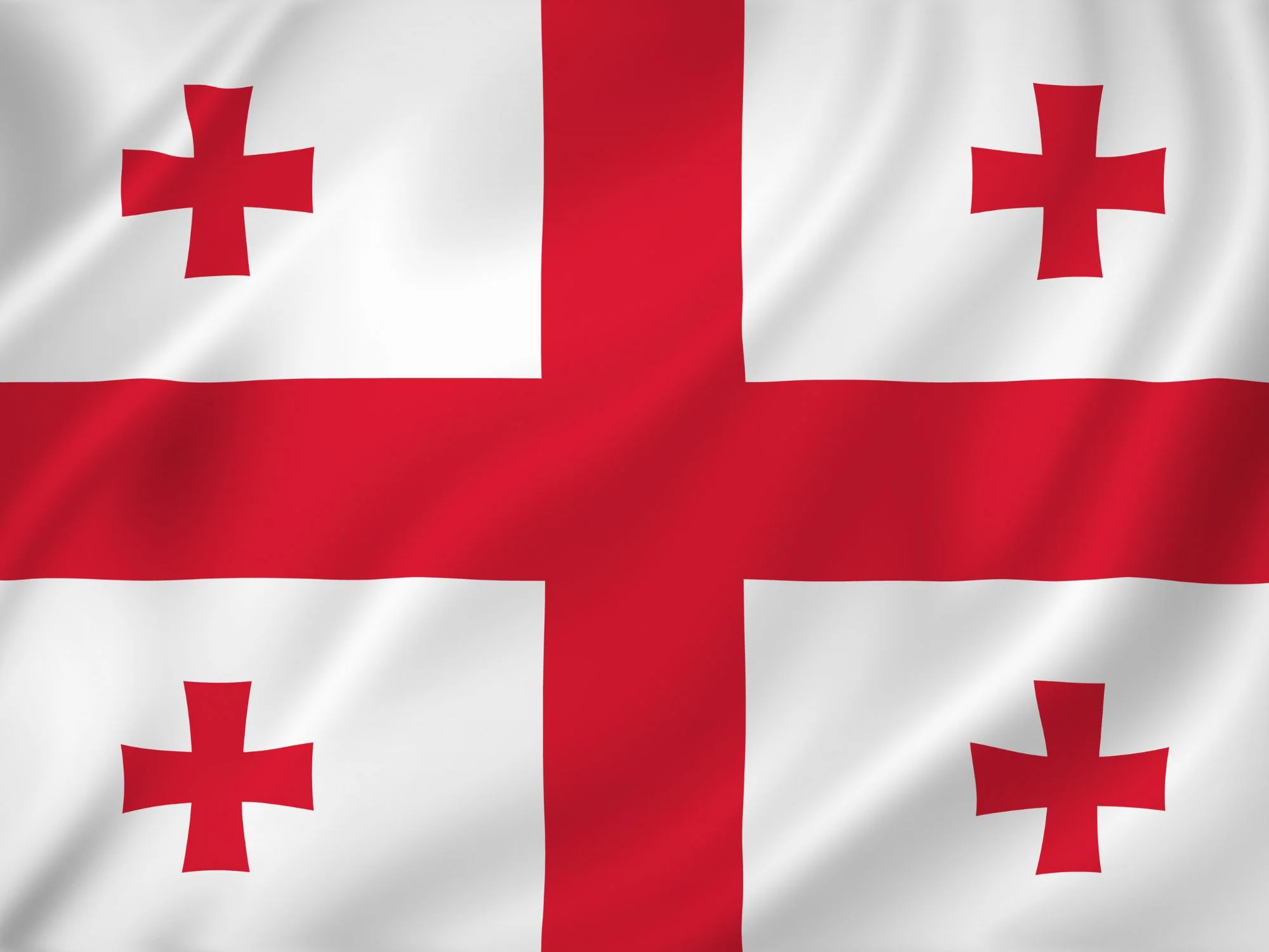 Georgian flag with a large red cross and four smaller crosses on a white background.