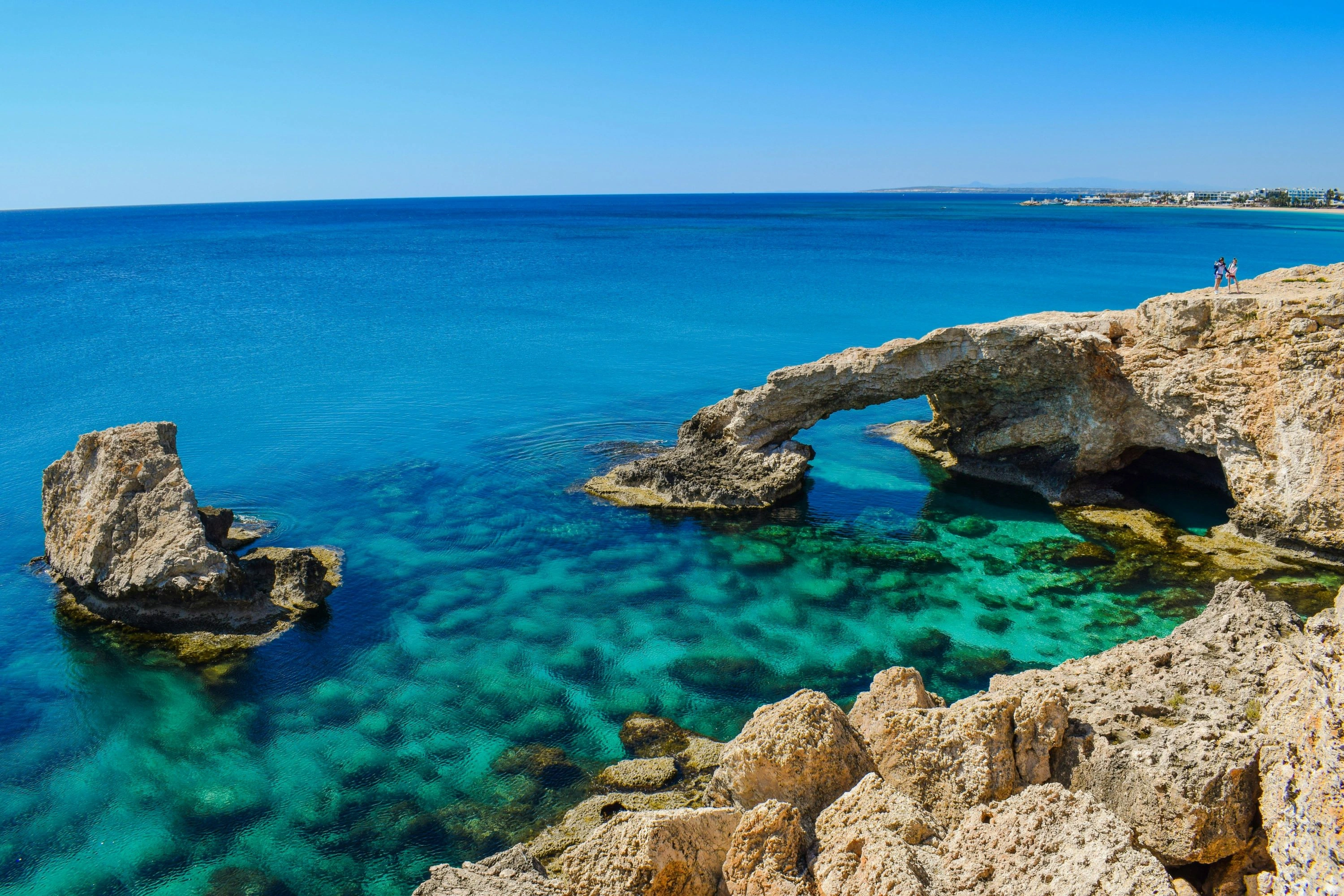 Stunning natural sea arch and turquoise waters off the coast of Cyprus.