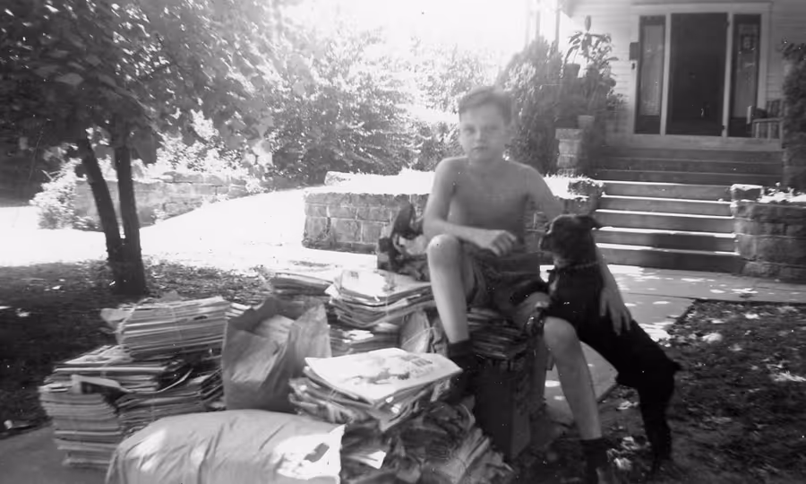 William J. O'Neil as a young man with his pet dog