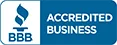 A blue and white logo with the words bbb