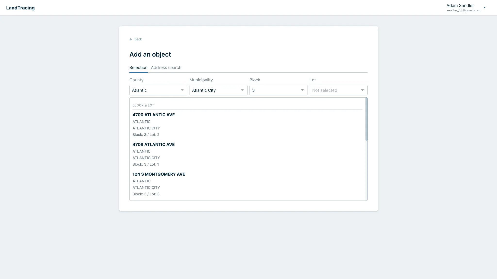 Searching parcel page