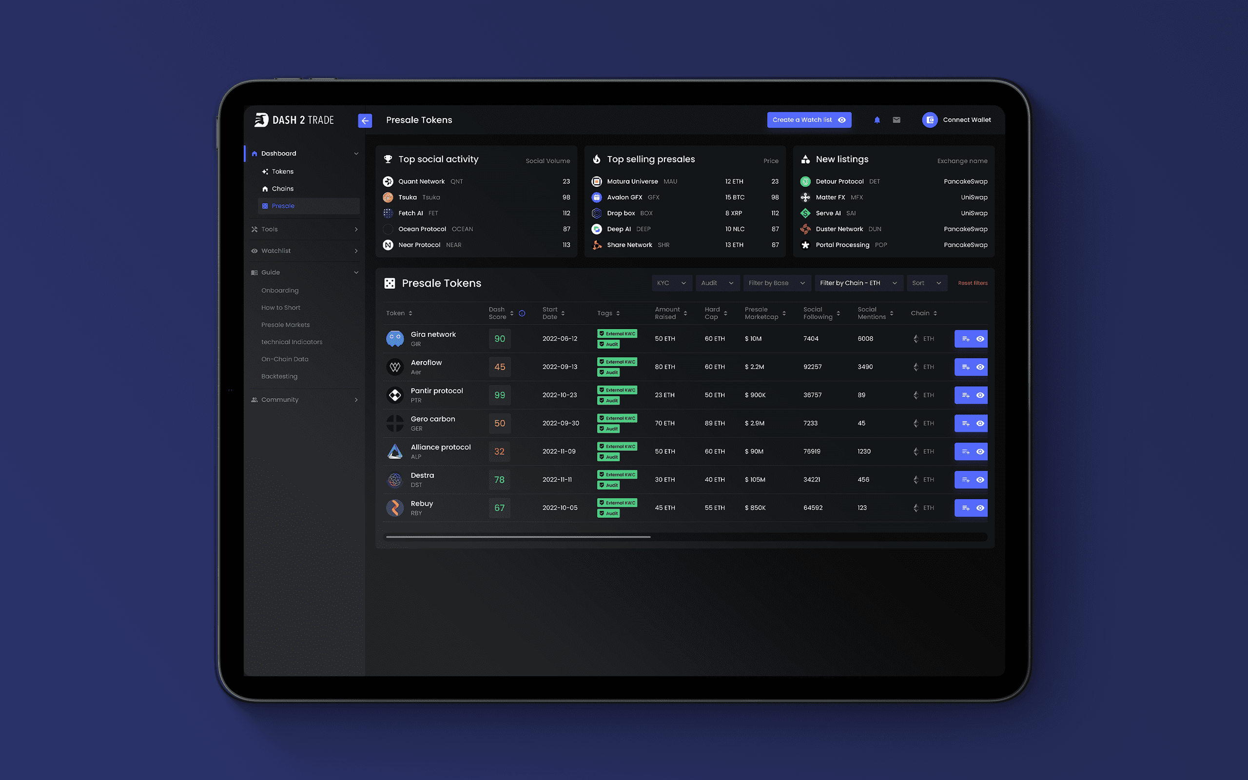 Dash 2 Trade interface UI