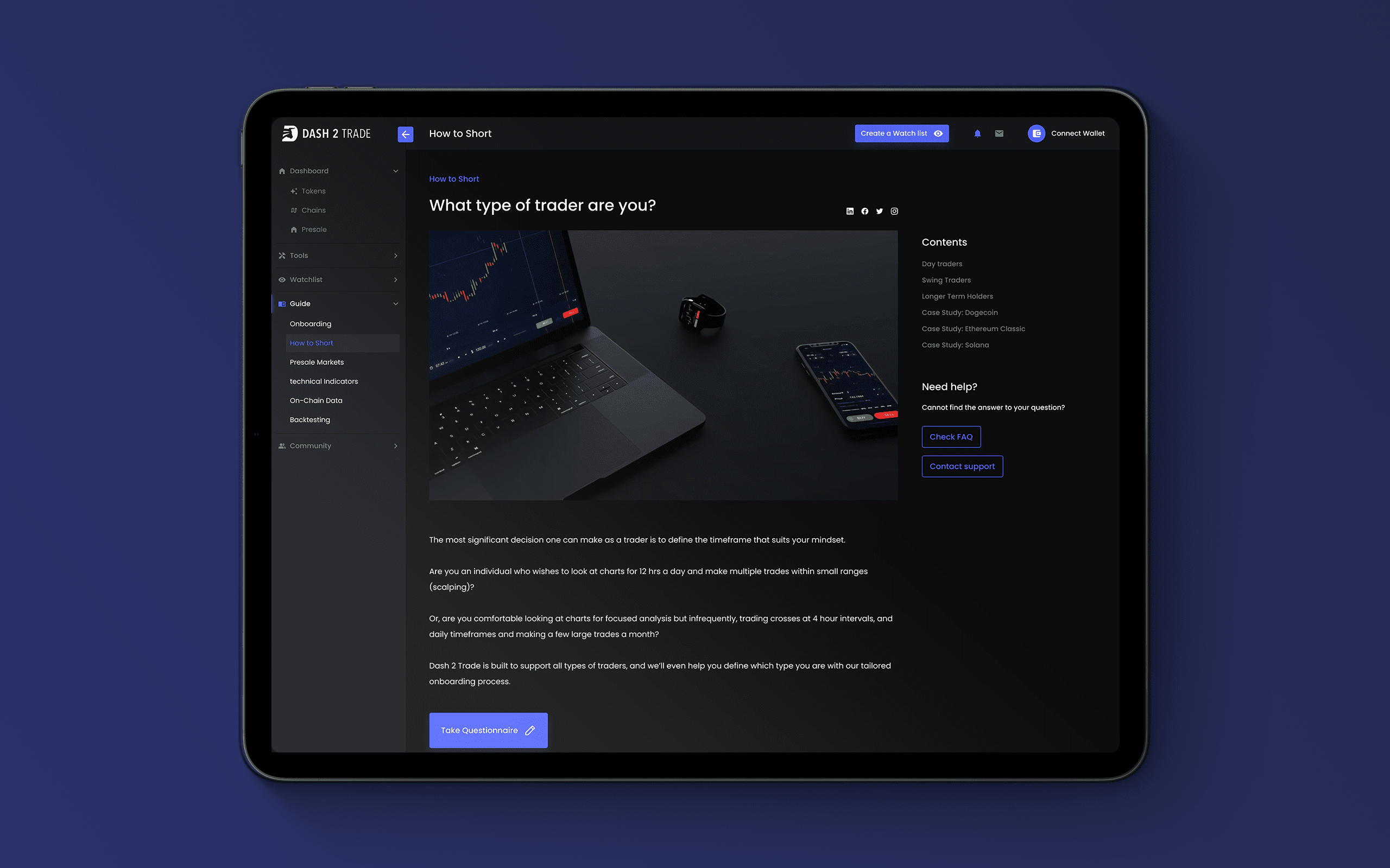 Dash 2 Trade interface UI
