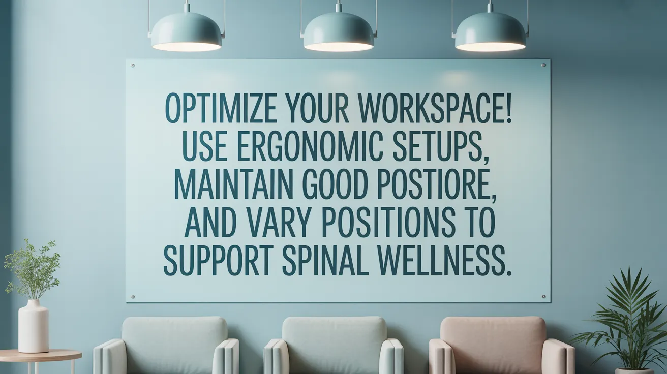 Optimize Your Workspace! Use ergonomic setups, maintain good posture, and vary positions to support spinal wellness.