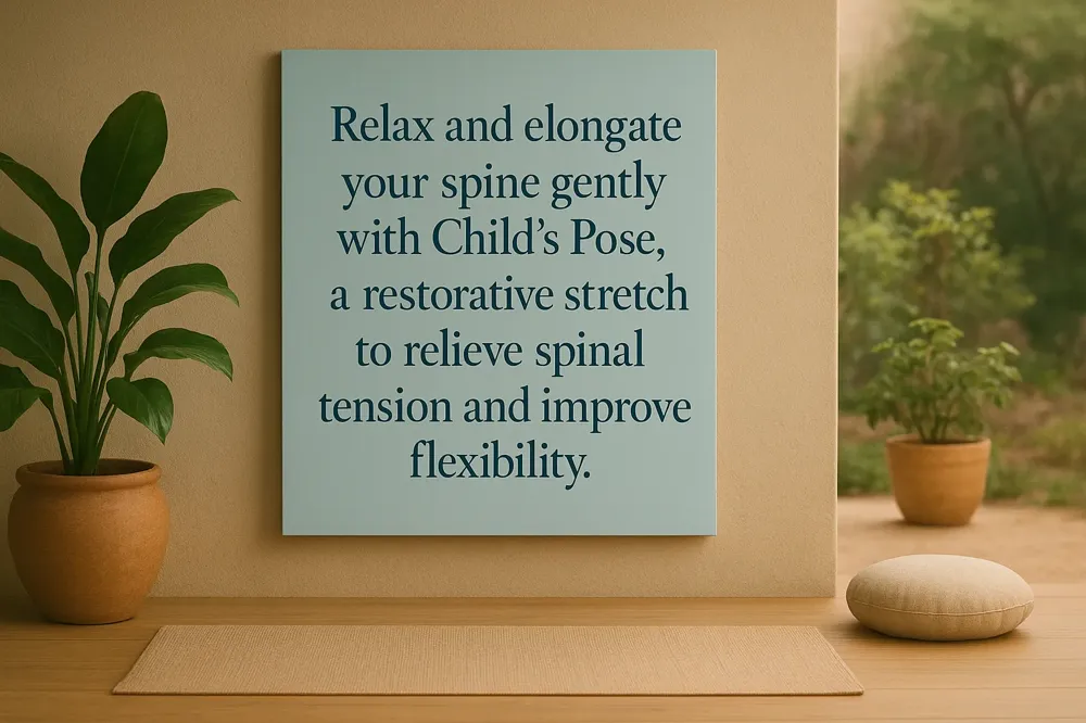 Relax and elongate your spine gently with Child’s Pose, a restorative stretch to relieve spinal tension and improve flexibility.