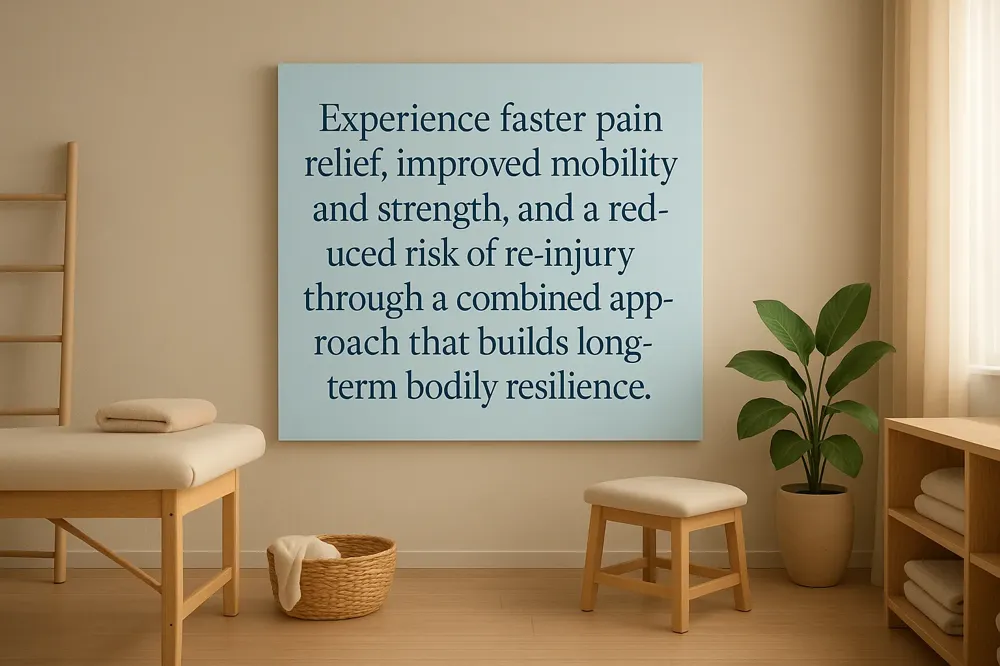 Experience faster pain relief, improved mobility and strength, and a reduced risk of re-injury through a combined approach that builds long-term bodily resilience.