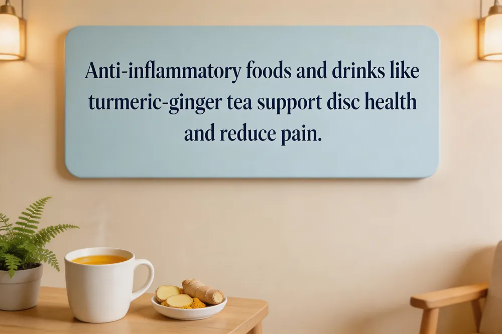 Anti‑inflammatory foods and drinks like turmeric‑ginger tea support disc health and reduce pain.