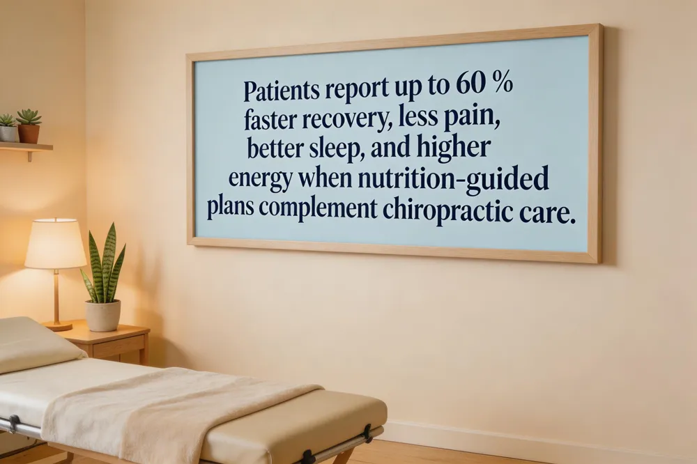 Patients report up to 60 % faster recovery, less pain, better sleep, and higher energy when nutrition‑guided plans complement chiropractic care.