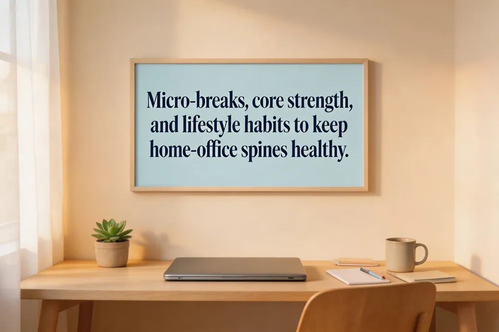 Micro‑breaks, core strength, and lifestyle habits to keep home‑office spines healthy.