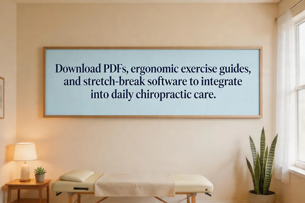Download PDFs, ergonomic exercise guides, and stretch‑break software to integrate into daily chiropractic care.