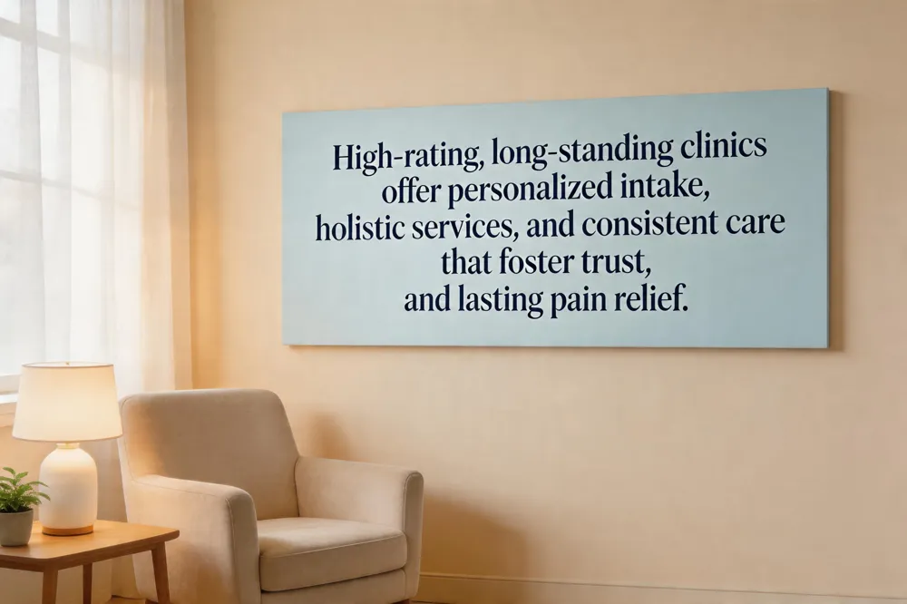 High‑rating, long‑standing clinics offer personalized intake, holistic services, and consistent care that foster trust and lasting pain relief.