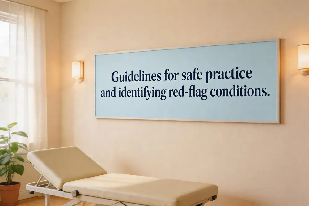 Guidelines for safe practice and identifying red‑flag conditions.