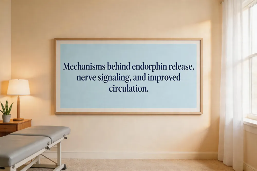 Mechanisms behind endorphin release, nerve signaling, and improved circulation.