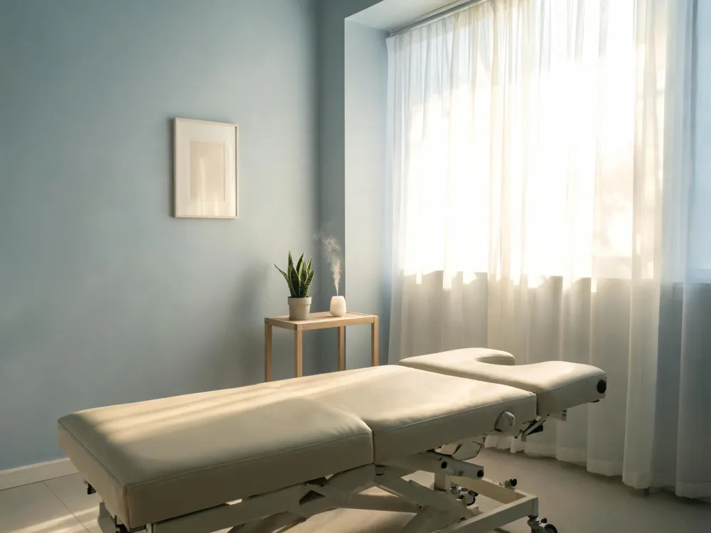 Tracy G. enjoys a calm morning, her head held high and shoulders relaxed, indicating the disappearance of migraine‑type headaches after Graston treatment.