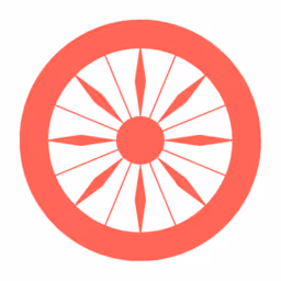 Red circular wheel with twelve spokes radiating from a central hub.