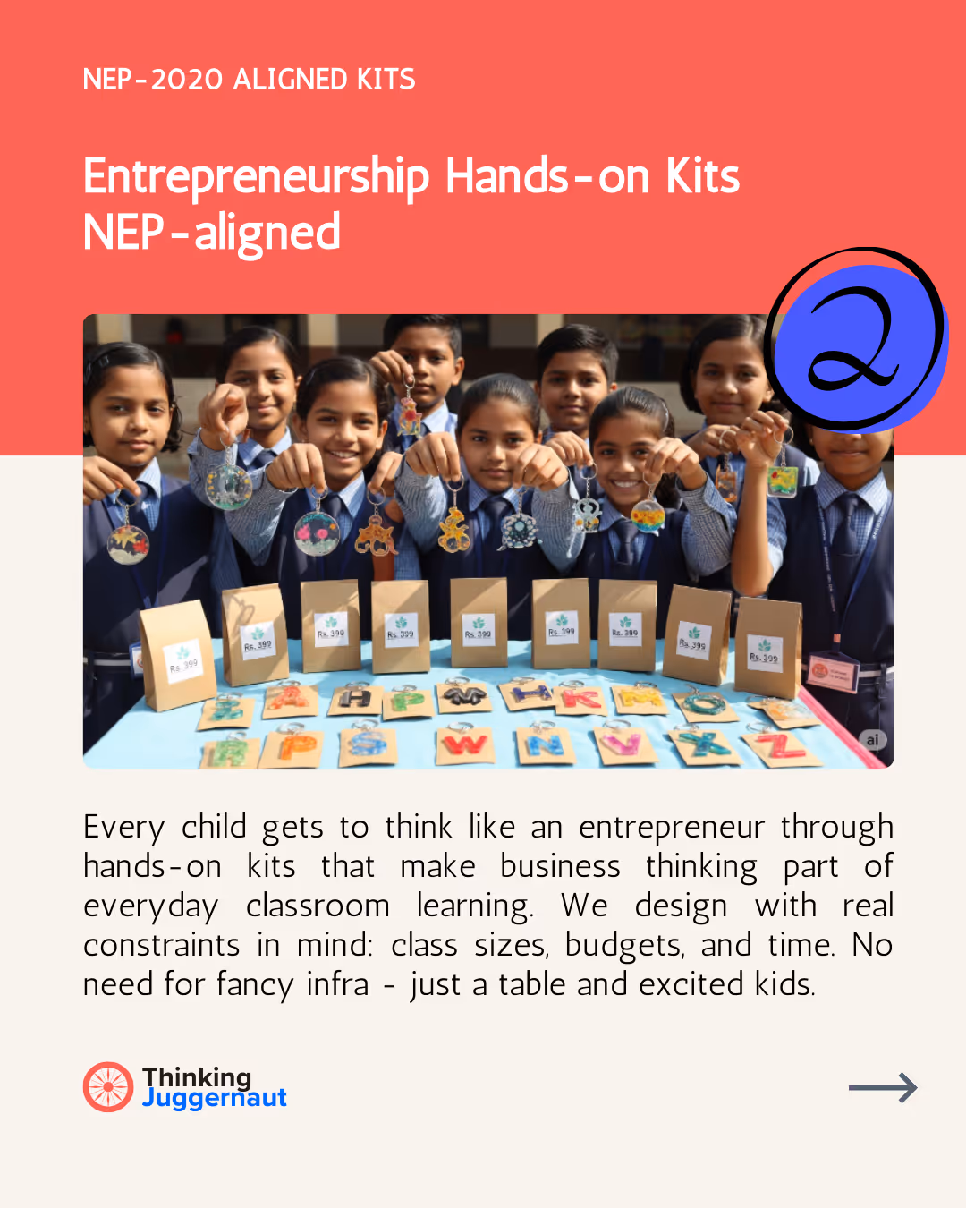 Group of school children in uniforms holding up handmade keychains over a table displaying letter-shaped crafts and price tags.