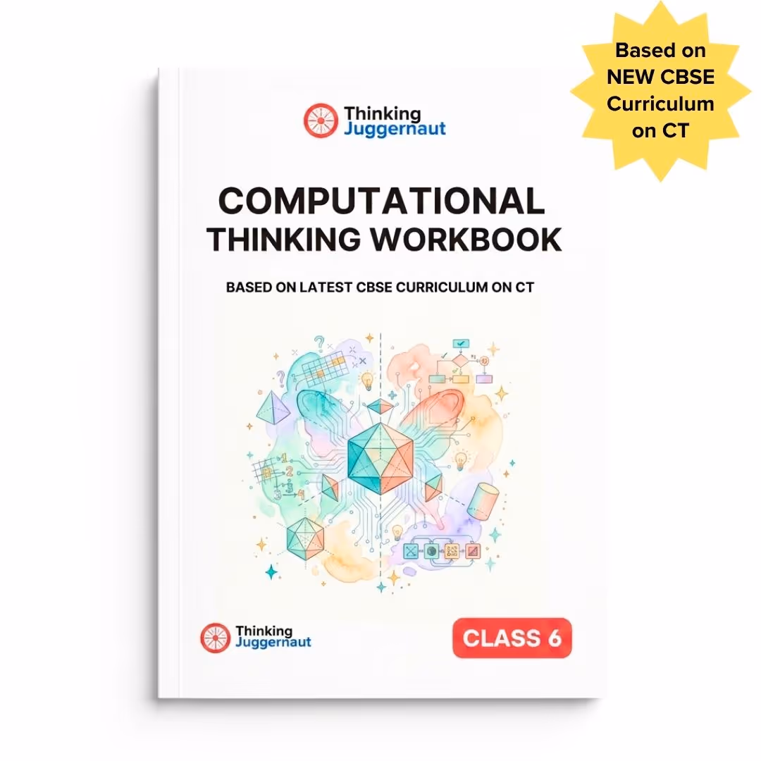 Cover of a Computational Thinking Workbook for Class 6 based on latest CBSE curriculum, featuring colorful geometric shapes and circuit-like patterns.