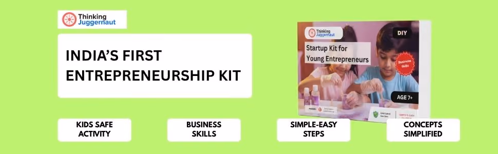 India's first entrepreneurship kit for kids shows two children using the DIY Startup Kit for young entrepreneurs.