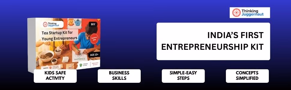 Tea Startup Kit for young entrepreneurs promoting kids safe activity, business skills, simple steps, and concepts simplified.