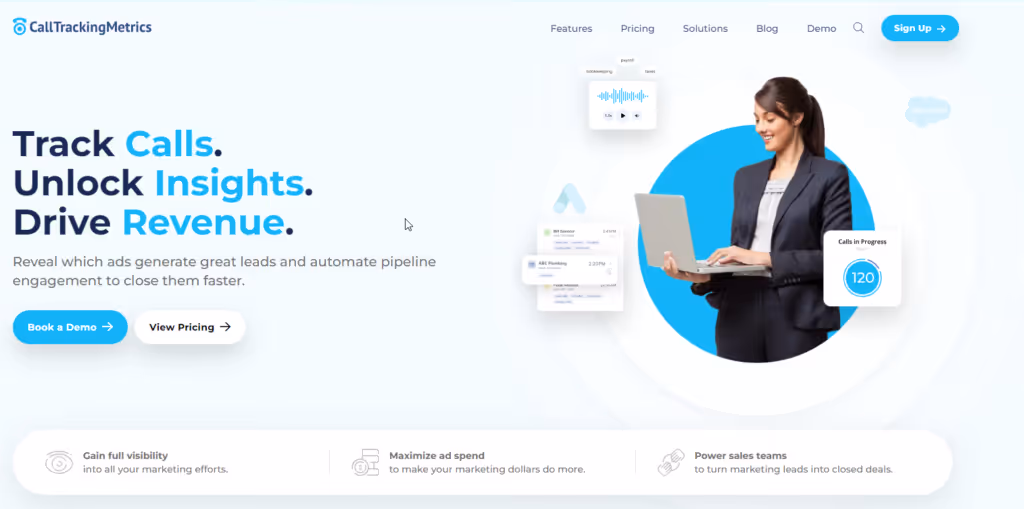 Screenshot of CallTrackingMetrics homepage