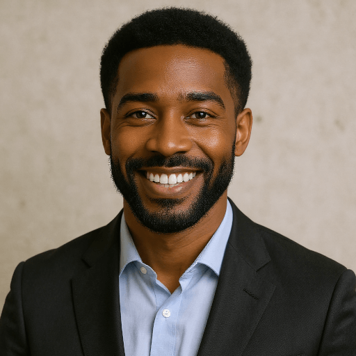 Professional AI-generated business headshot of a smiling Black man in a suit