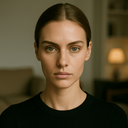 Uploaded indoor selfie of a woman with a neutral expression for generating AI-enhanced headshots