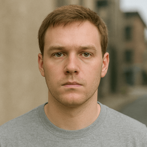 Uploaded selfie of a man with a neutral expression in an outdoor urban setting for AI headshot creation