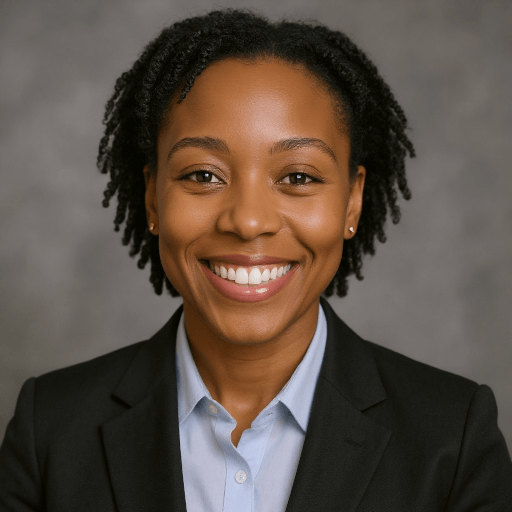 AI-enhanced business headshot of a confident woman in formal attire
