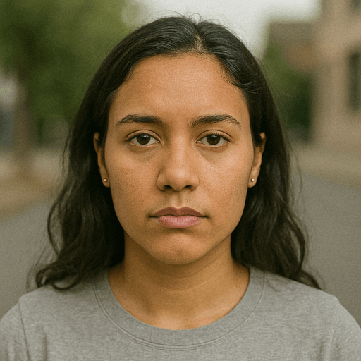 Uploaded outdoor selfie of a young woman with a neutral expression for creating professional AI headshots