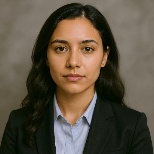 AI-enhanced business headshot of a woman in formal attire with a neutral expression