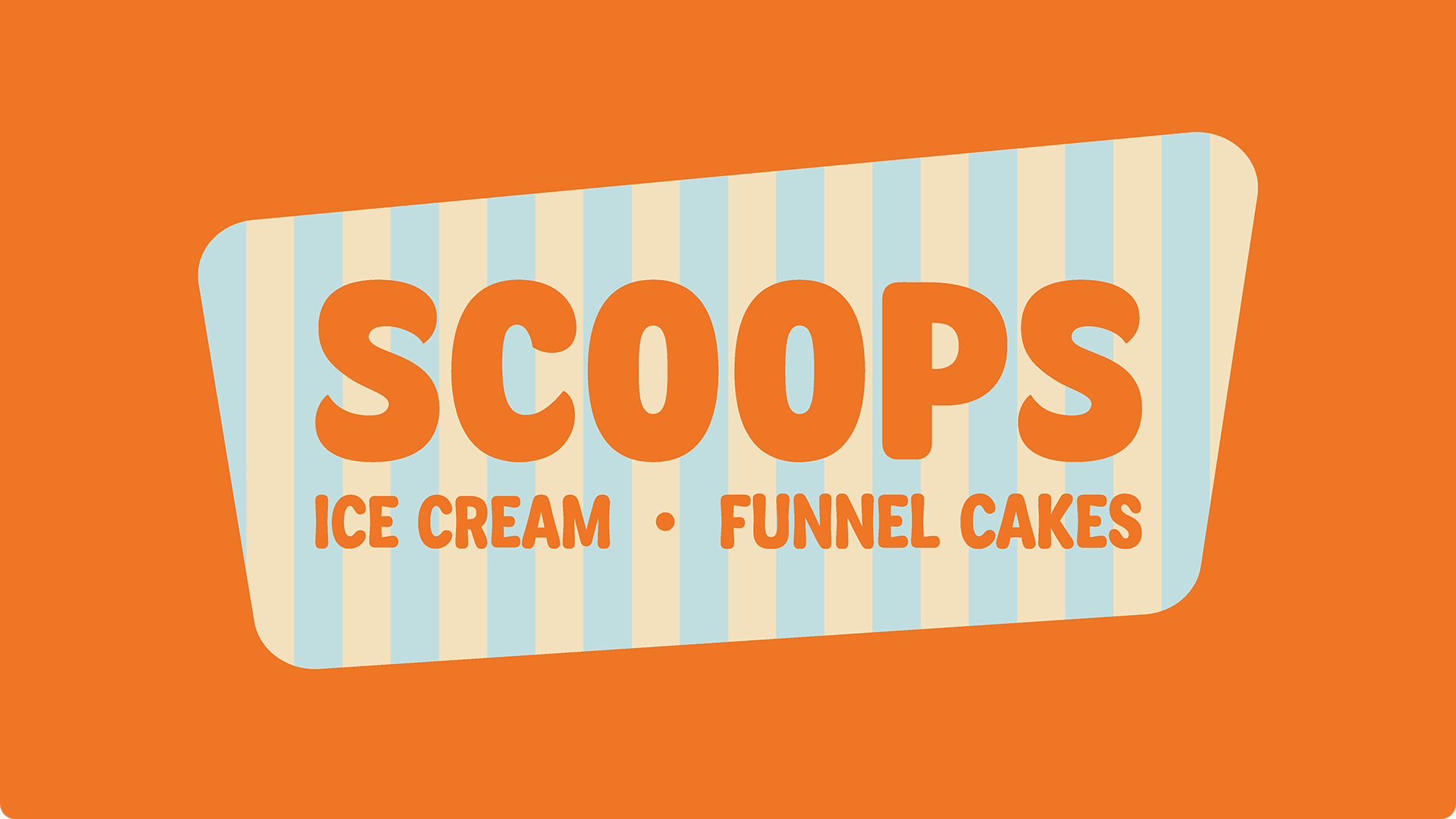 Scoops ice cream and funnel cakes logo on orange background