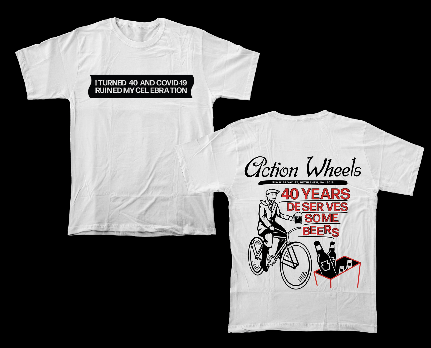 Tshirt design with man on a bicycle for Action Wheels bike shop