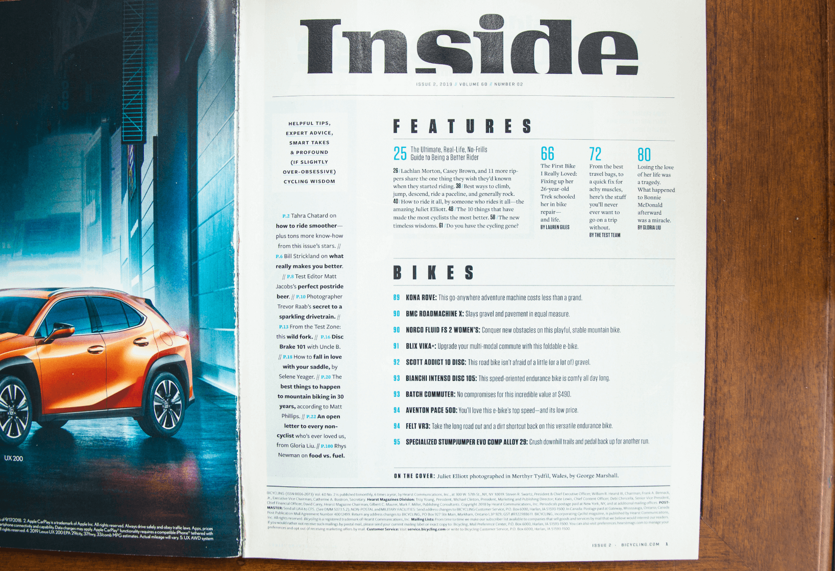 Table of Contents for Bicycling Magazine