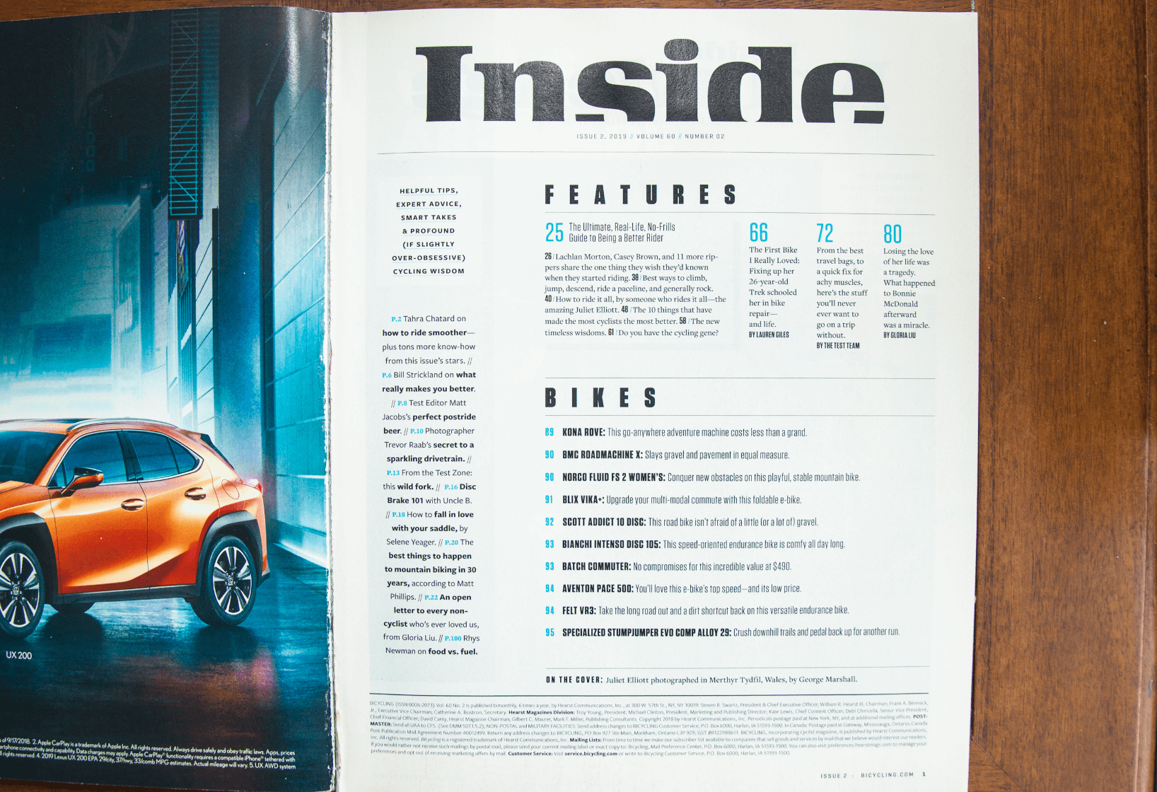 Table of Contents for Bicycling Magazine