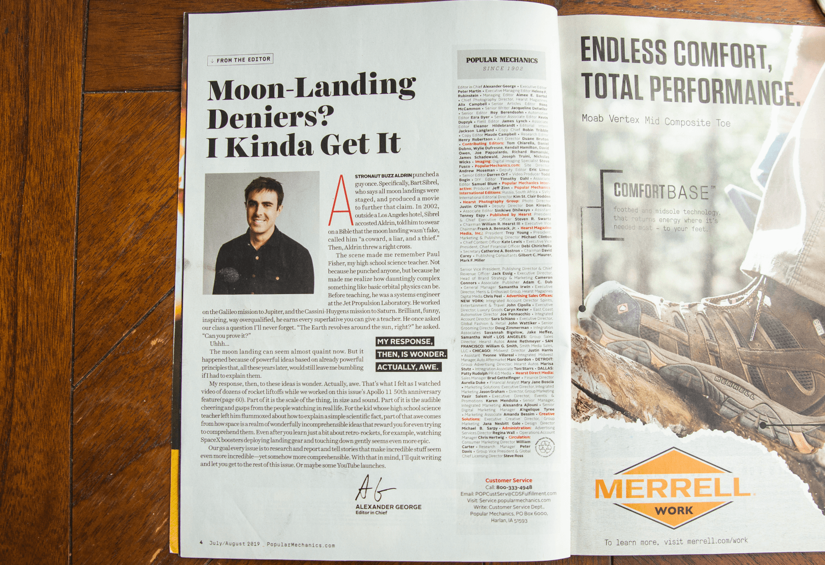 letter from the editor page for Popular Mechanics Magazine