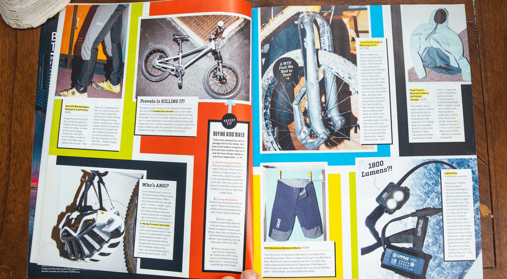 testing gear page for Bicycling Magazine