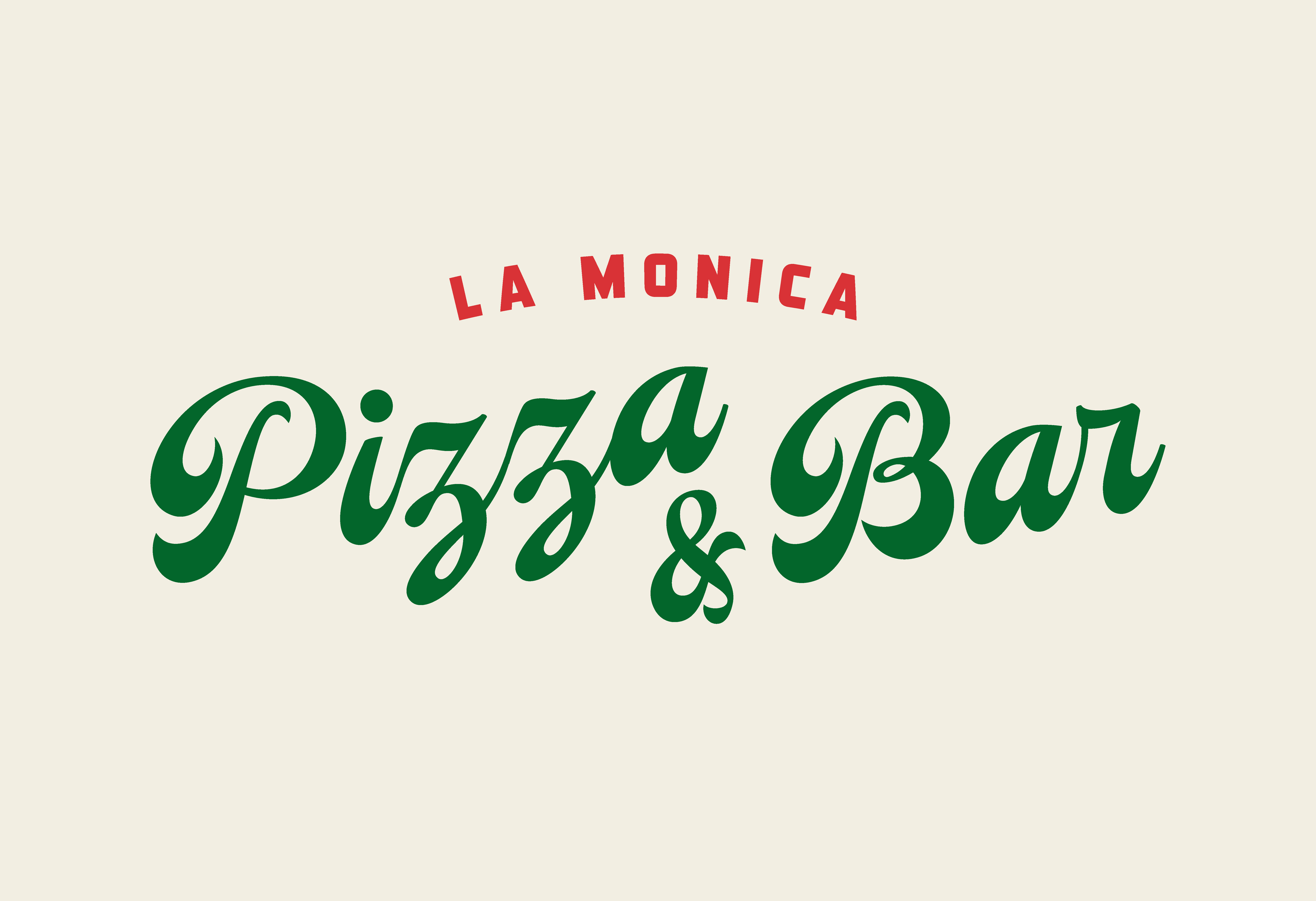 Logo for La Monica Pizza & Bar on off-white packground