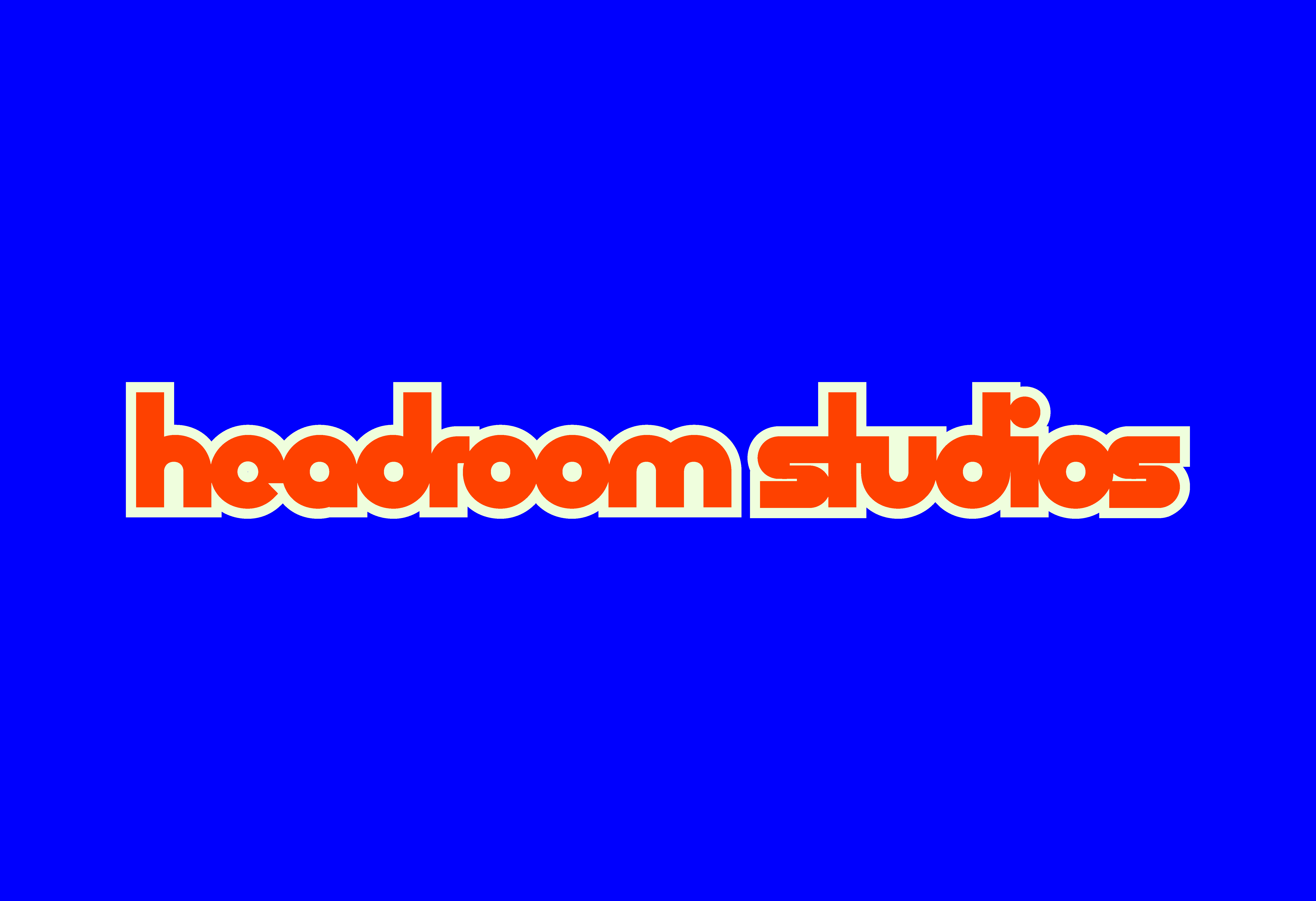 Logo for Headroom Studios on bright blue background
