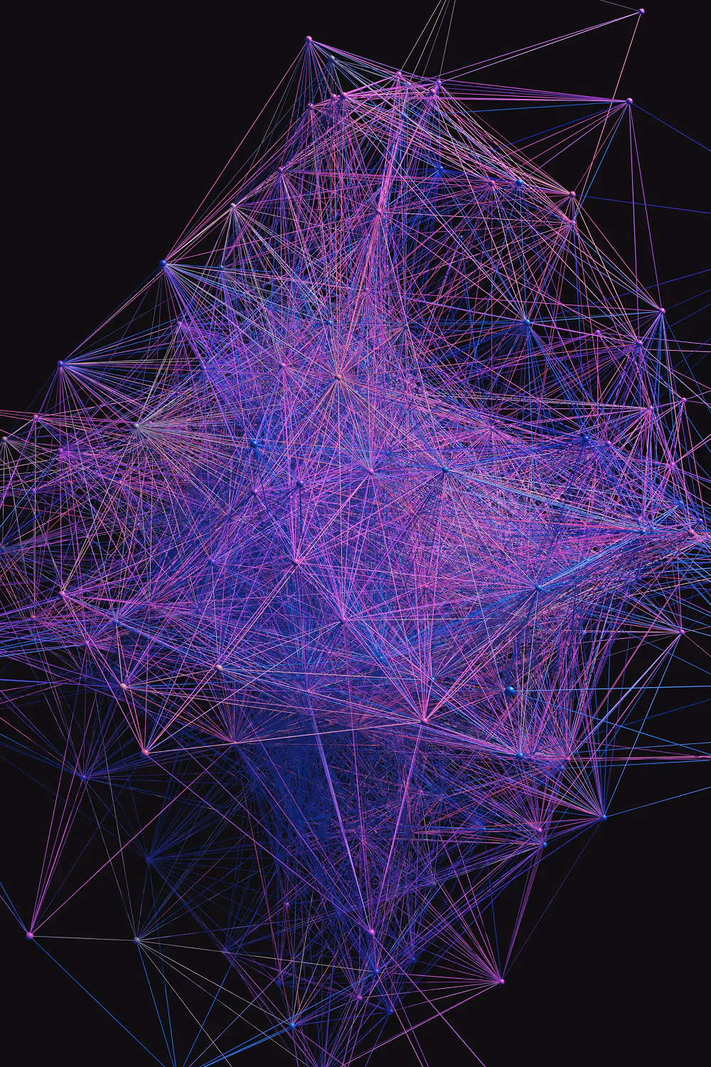 Komplexes Netzwerk aus violetten und blauen Linien auf schwarzem Hintergrund