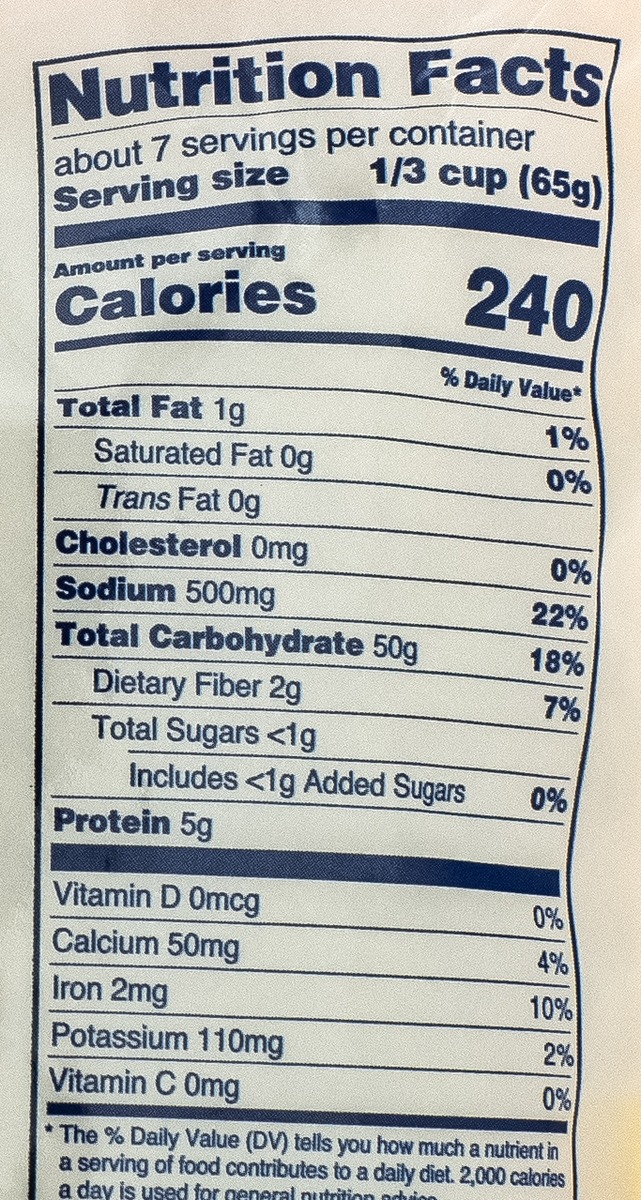 Nutrition facts for Dixie Lily Rice Pilaf