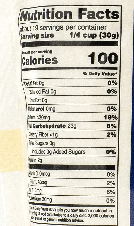 Nutrition facts for Dixie Lily Enriched White Self-Rising Cornmeal