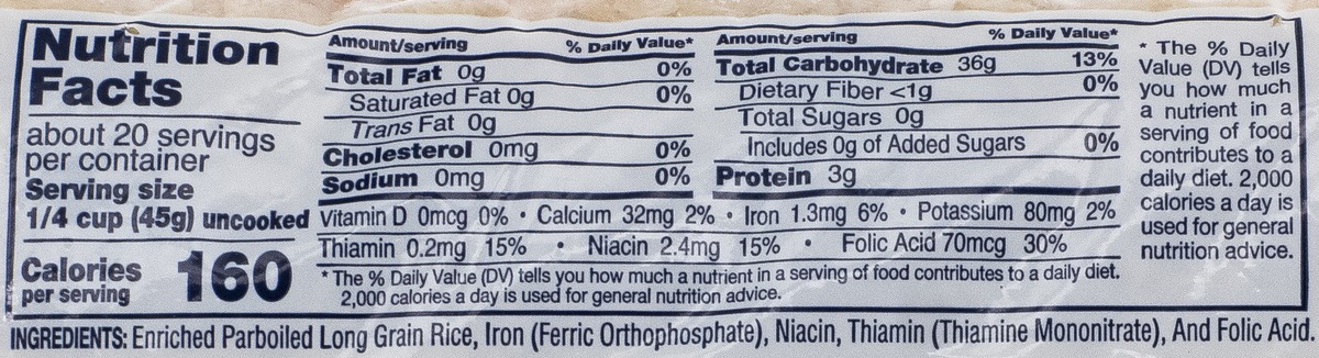 Nutrition facts for China Doll Gold Parboiled Rice