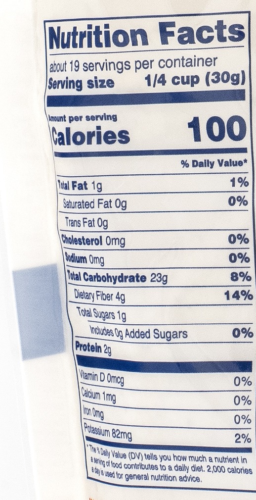 Nutrition facts for Dixie Lily Medium Enriched White Cornmeal